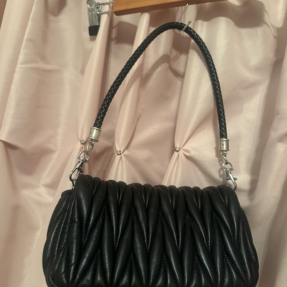 Tiffany & Fred PARIS leather sheepskin pleated shoulder bag crystal rhinestone - Picture 8 of 14